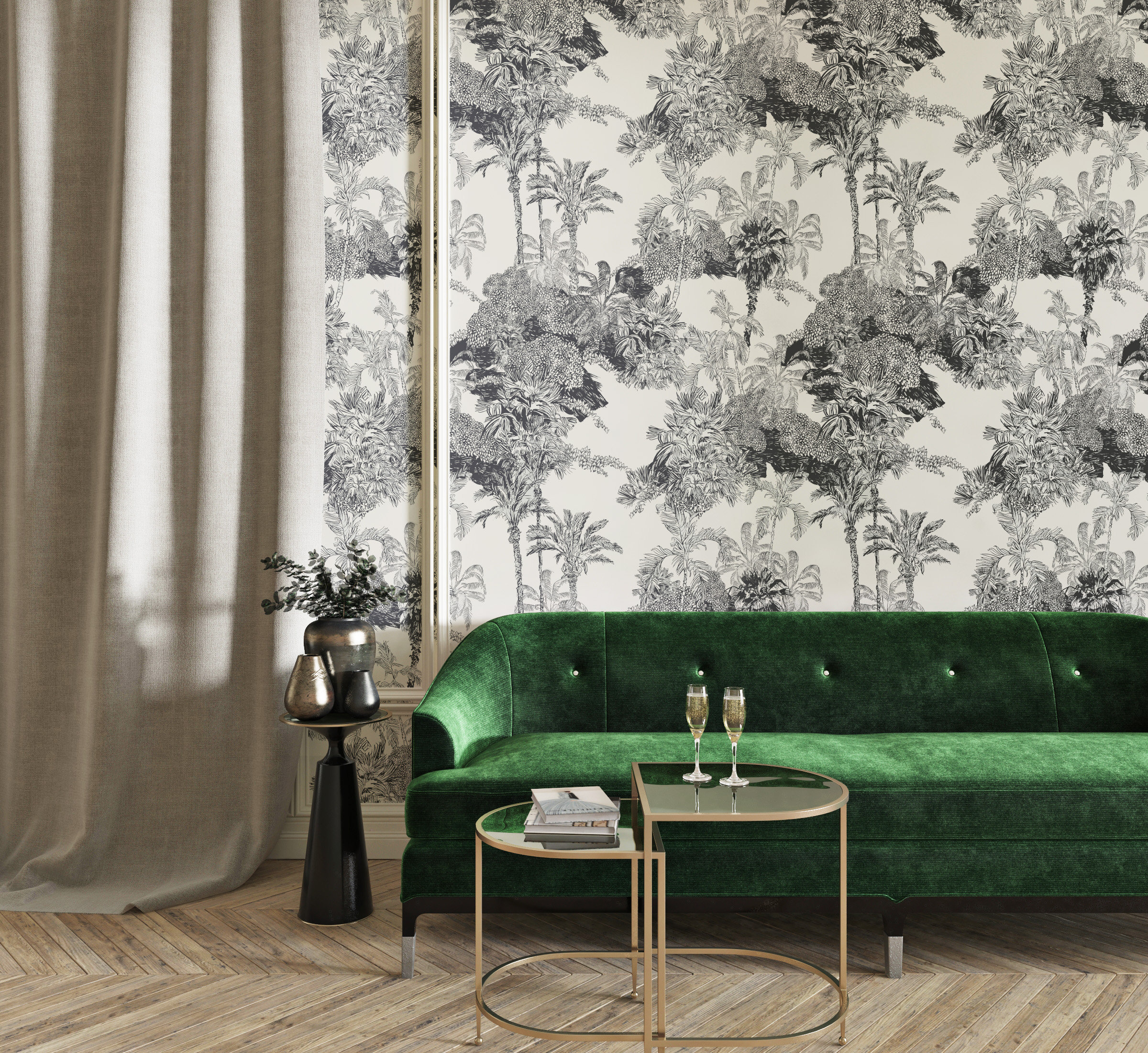 Grey and White Jungle Wallpaper Peel and Stick Toile De Jouy Etsy