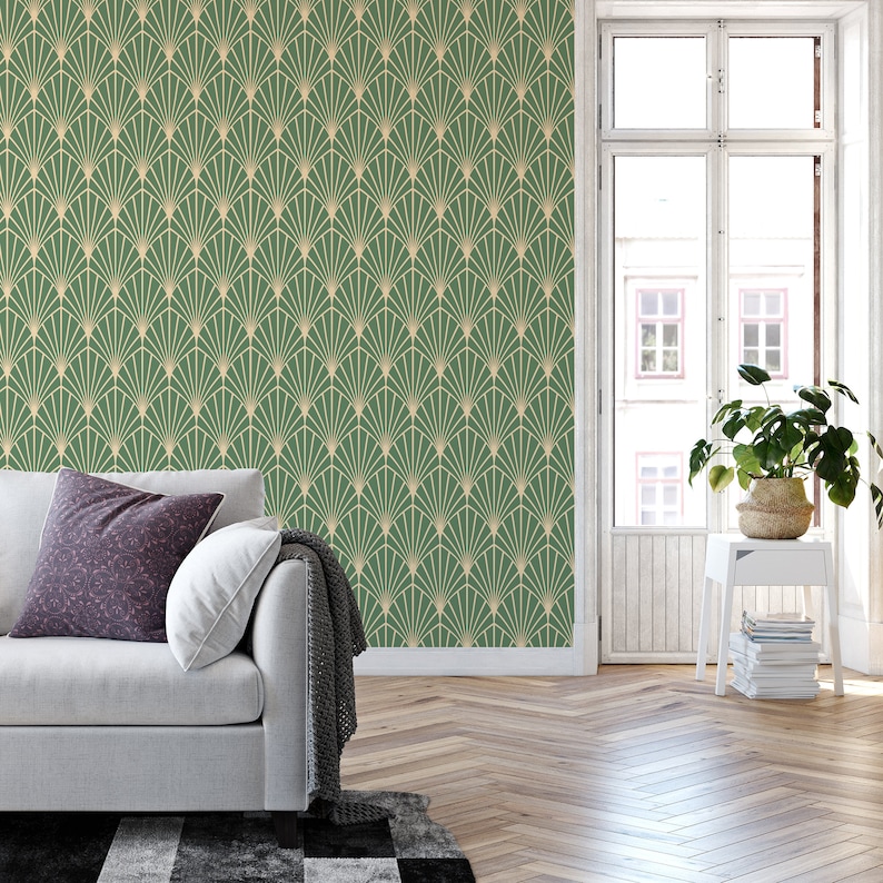 Green Art Deco Wallpaper Peel and Stick Vintage Self - Etsy UK