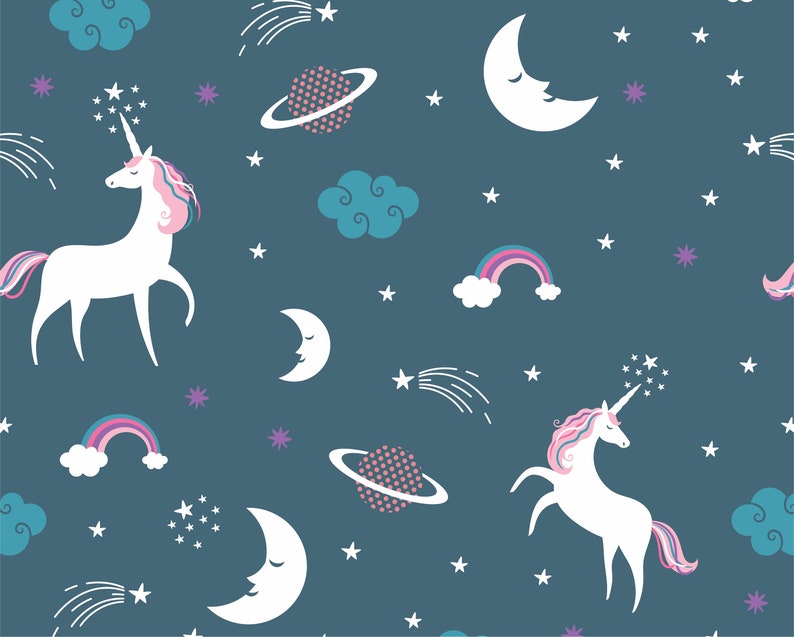 Teal Unicorn Peel and Stick Wallpaper Self Adhesive Kids Room Blue Fairytale Mural Children Nursery image 4