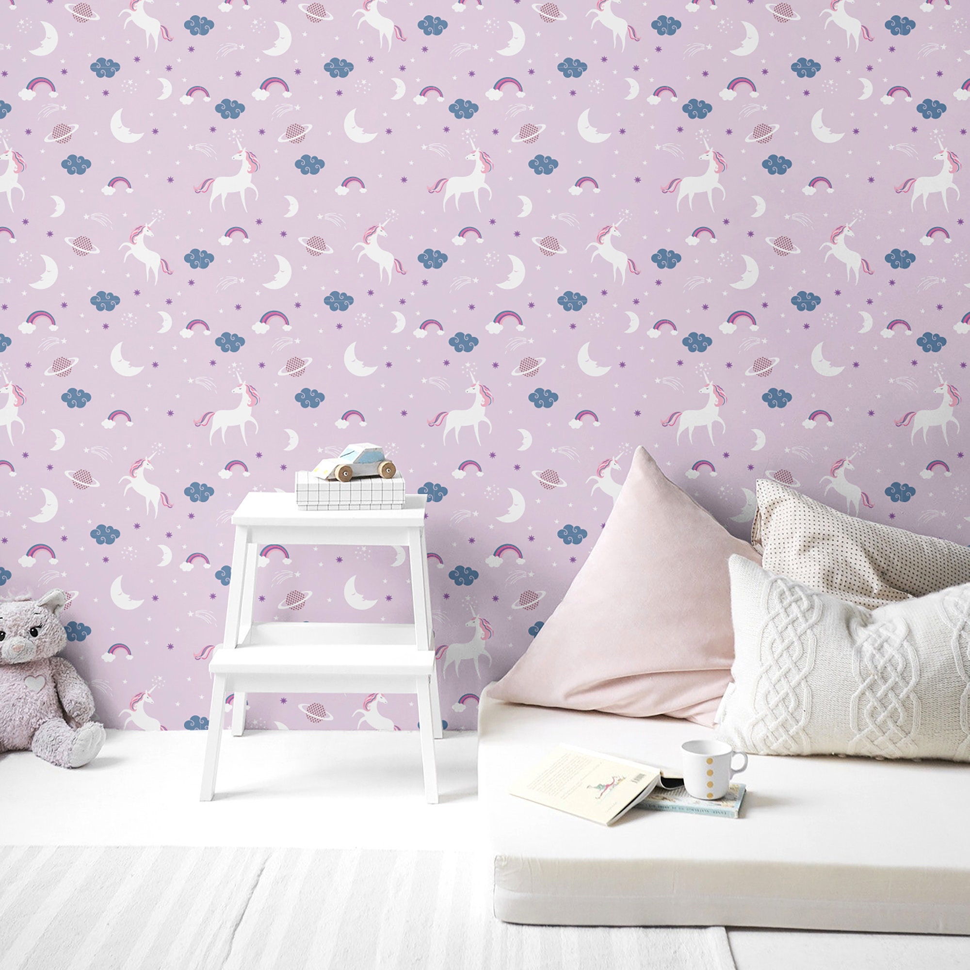 Unicorn Wallpaper Peel and Stick Girly Wallpaper Self - Etsy Unicorn Wallpaper Peel and Stick Girly Wallpaper Self - Etsy
