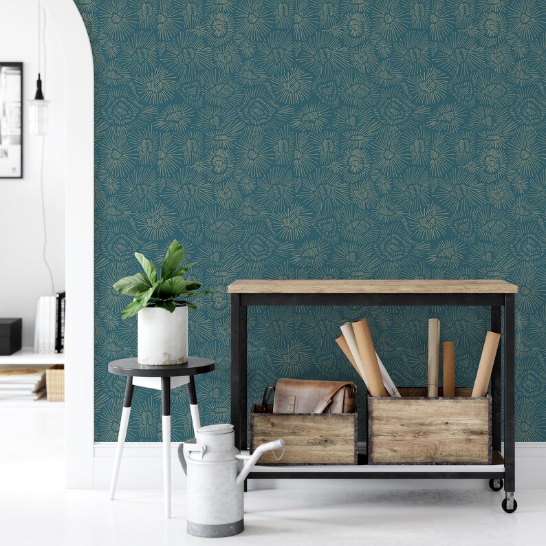 Teal Swirl Self Adhesive Wallpaper Peel and Stick Wall | Etsy