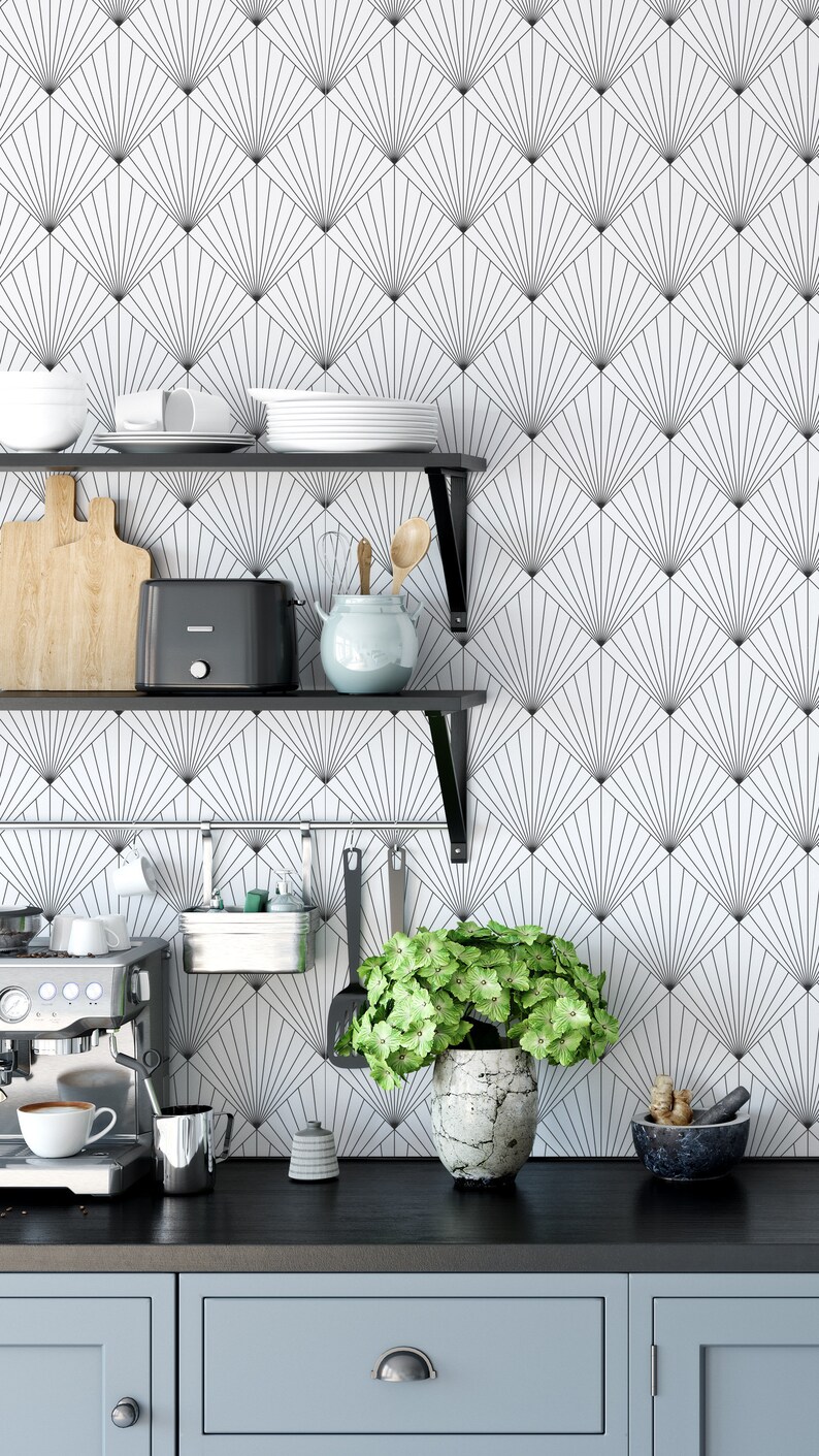 Black and White Art Deco Wallpaper Minimal Geometric Peel and - Etsy