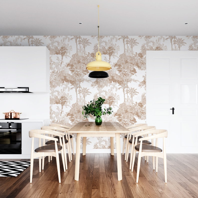 Beige Toile De Jouy Wallpaper Tropical Peel and Stick Etsy