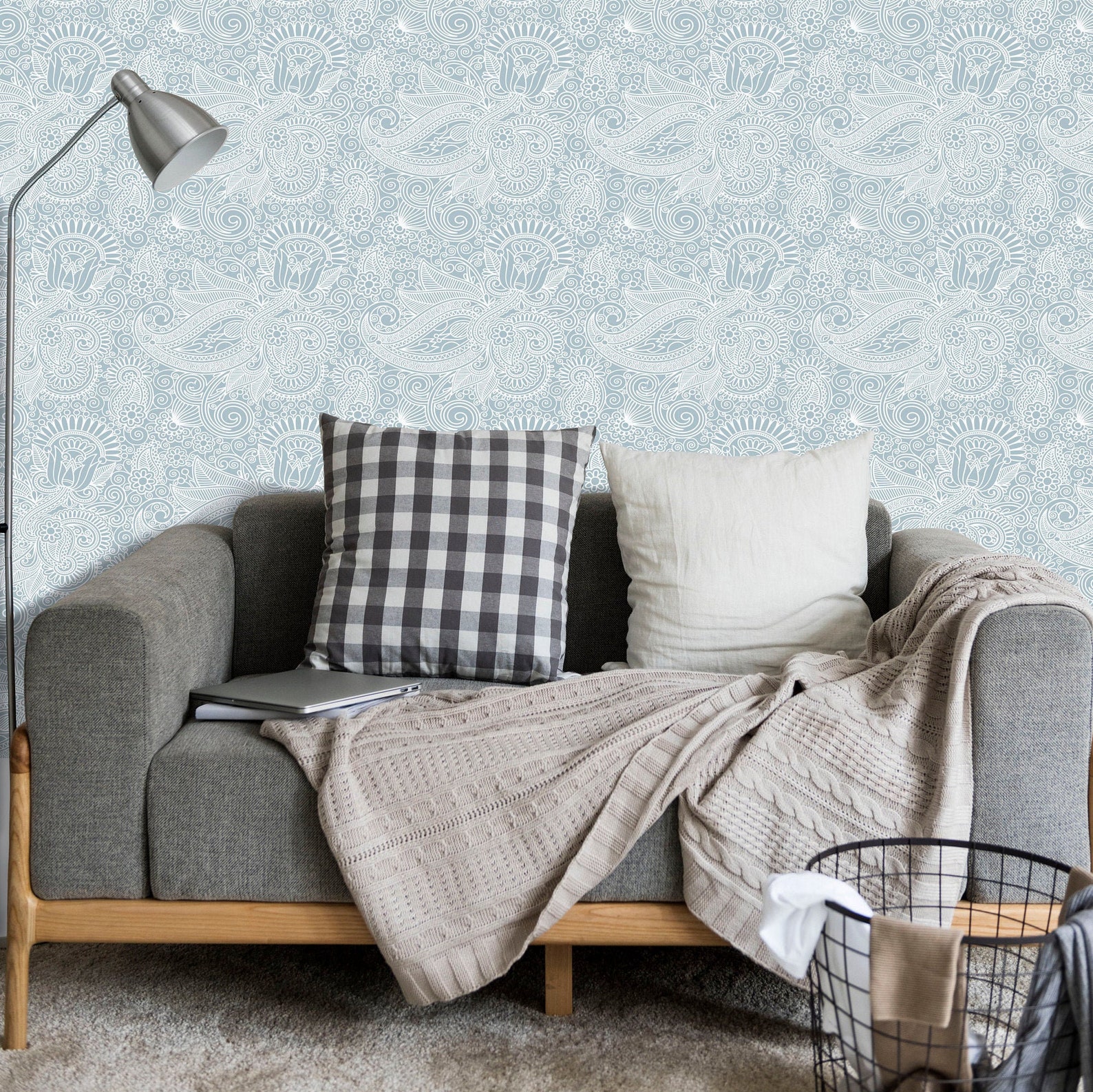 Blue Paisley Wallpaper Peel and Stick White Lace Wallpaper Etsy