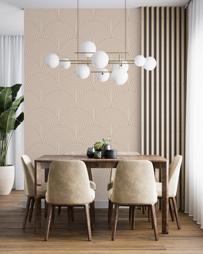 Beige Art Deco Wallpaper Peel and Stick Neutral Geometric Etsy