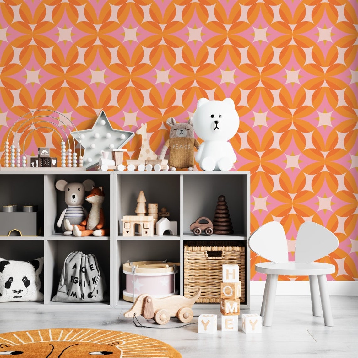Burnt Orange Geometric Wallpaper Terracotta Retro Wall Etsy