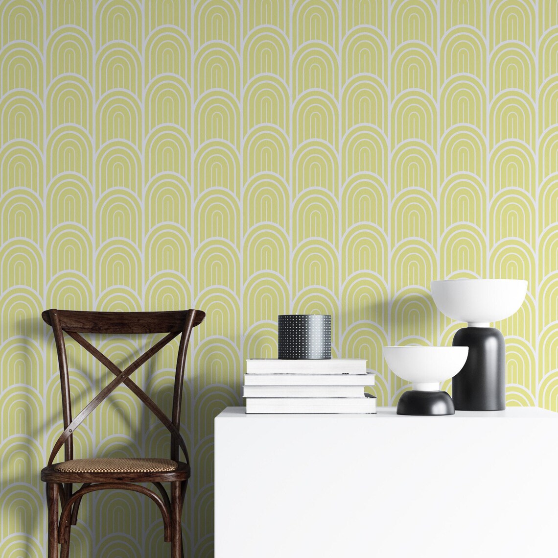 Art Deco Yellow Wallpaper Peel and Stick Geometric Self Etsy