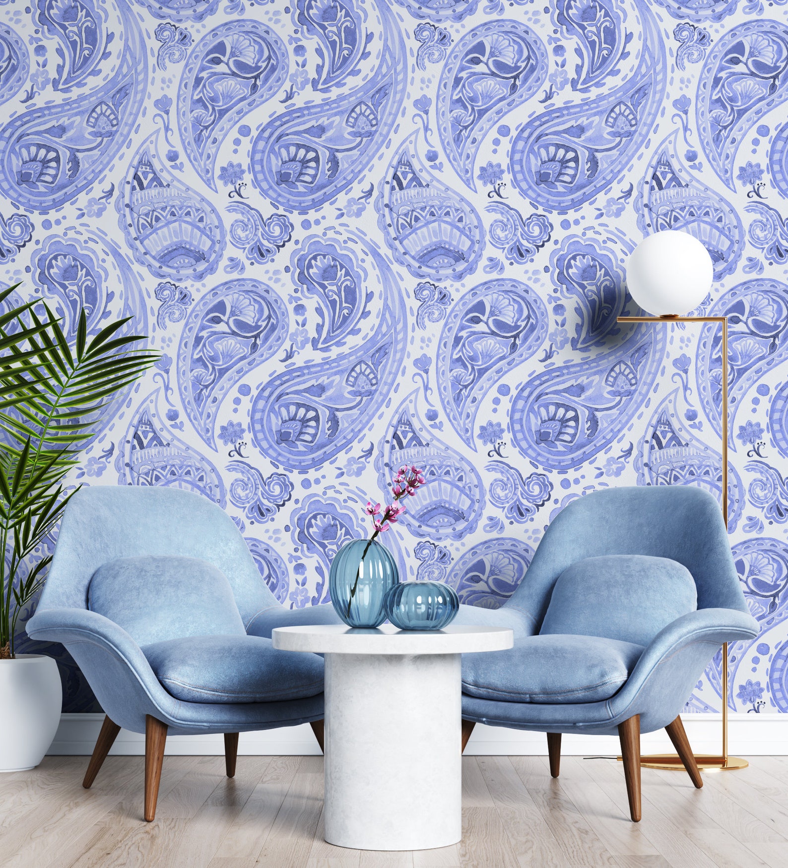 Blue Paisley Peel and Stick Wallpaper Boho Self Adhesive Wall Etsy