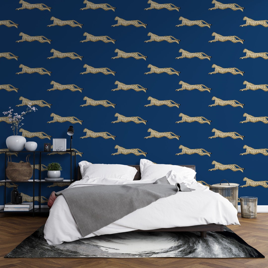 Navy Blue Leopard Wallpaper Cheetah Peel and Stick Dark Blue Self