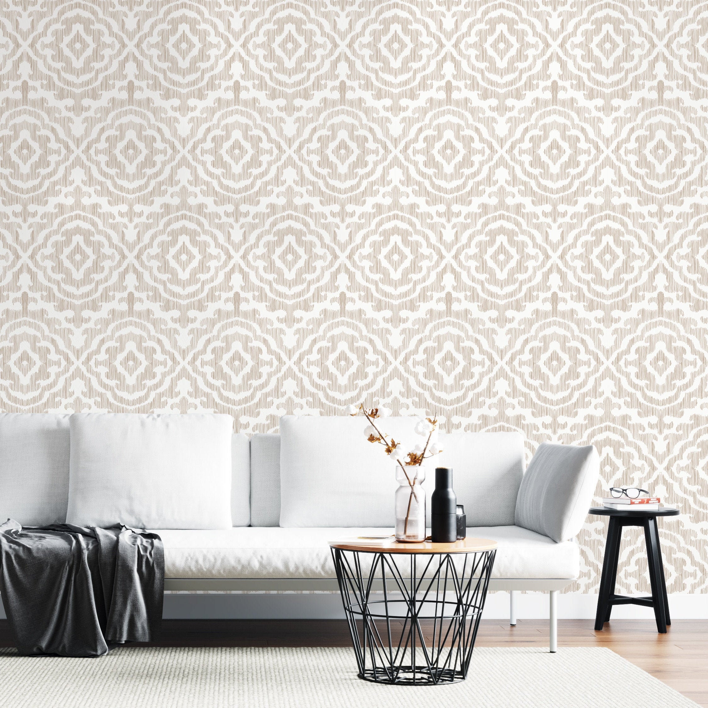 Neutral Boho Wallpaper peel and stick Beige tribal wallpaper | Etsy
