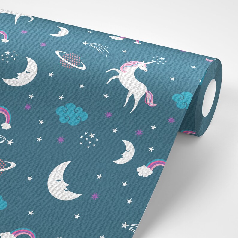 Teal Unicorn Peel and Stick Wallpaper Self Adhesive Kids Etsy