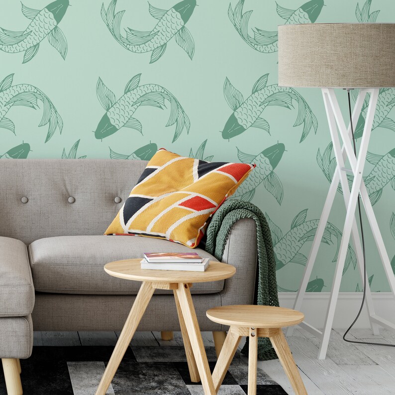 Koi Fish Self Adhesive Wallpaper Japanese Peel and Stick Etsy
