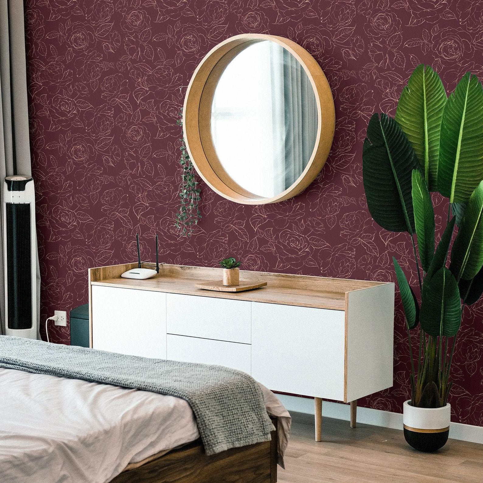 Red Rose Peel and Stick Wallpaper Sketch Floral Self Etsy