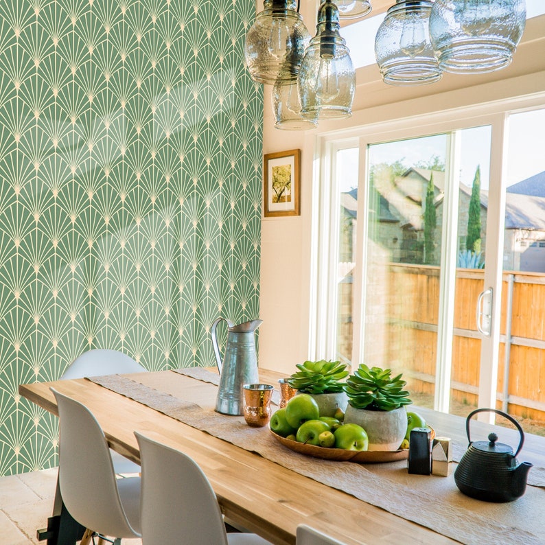 Green Art Deco Wallpaper Peel and Stick Vintage Self - Etsy UK