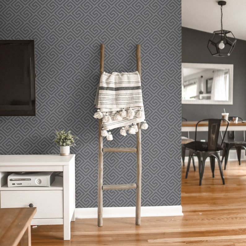 Grey Geometric Self Adhesive Wallpaper Greek Pattern Peel Etsy