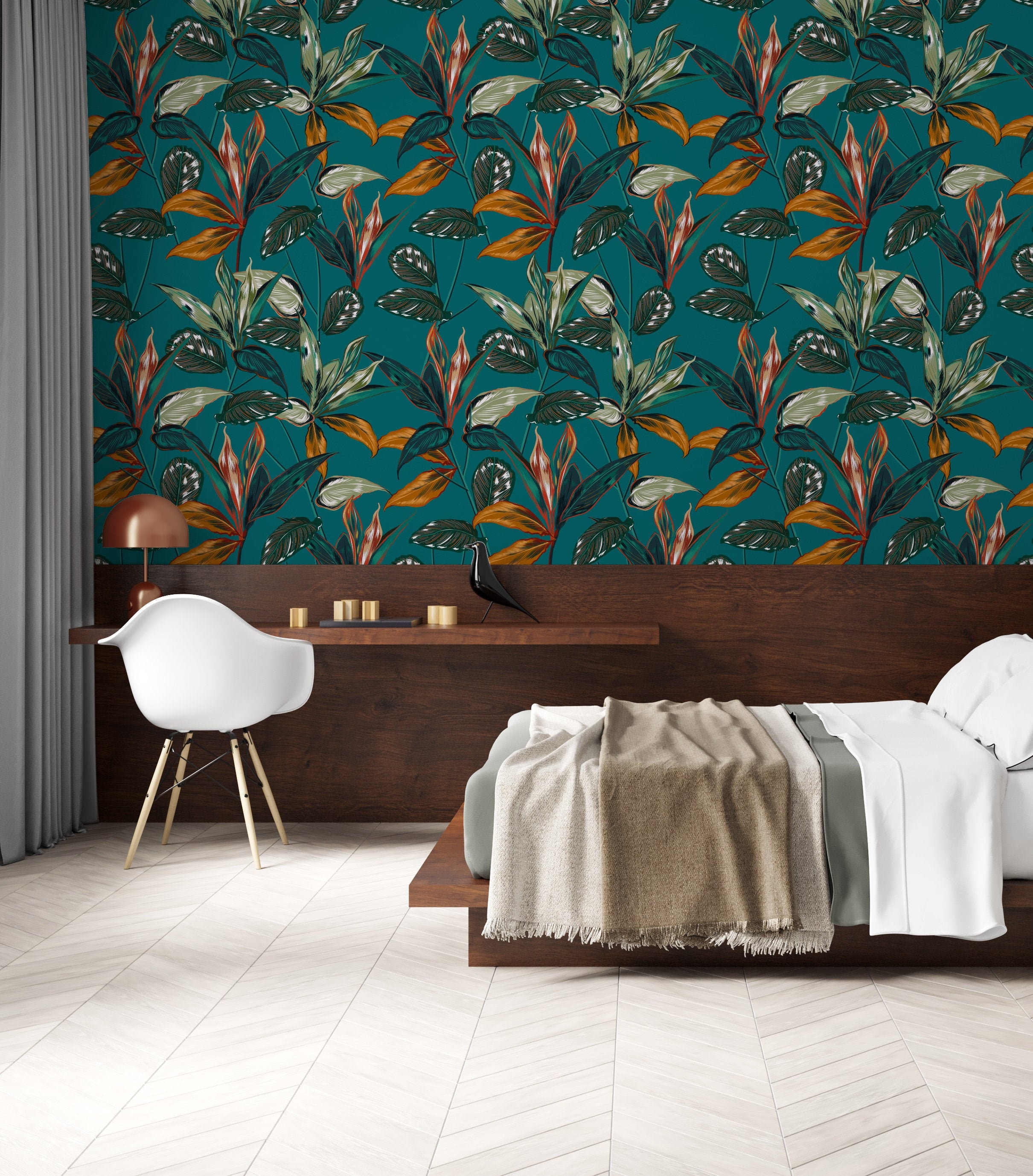 Tropical Green Wallpaper Peel and Stick Teal Jungle Self Etsy