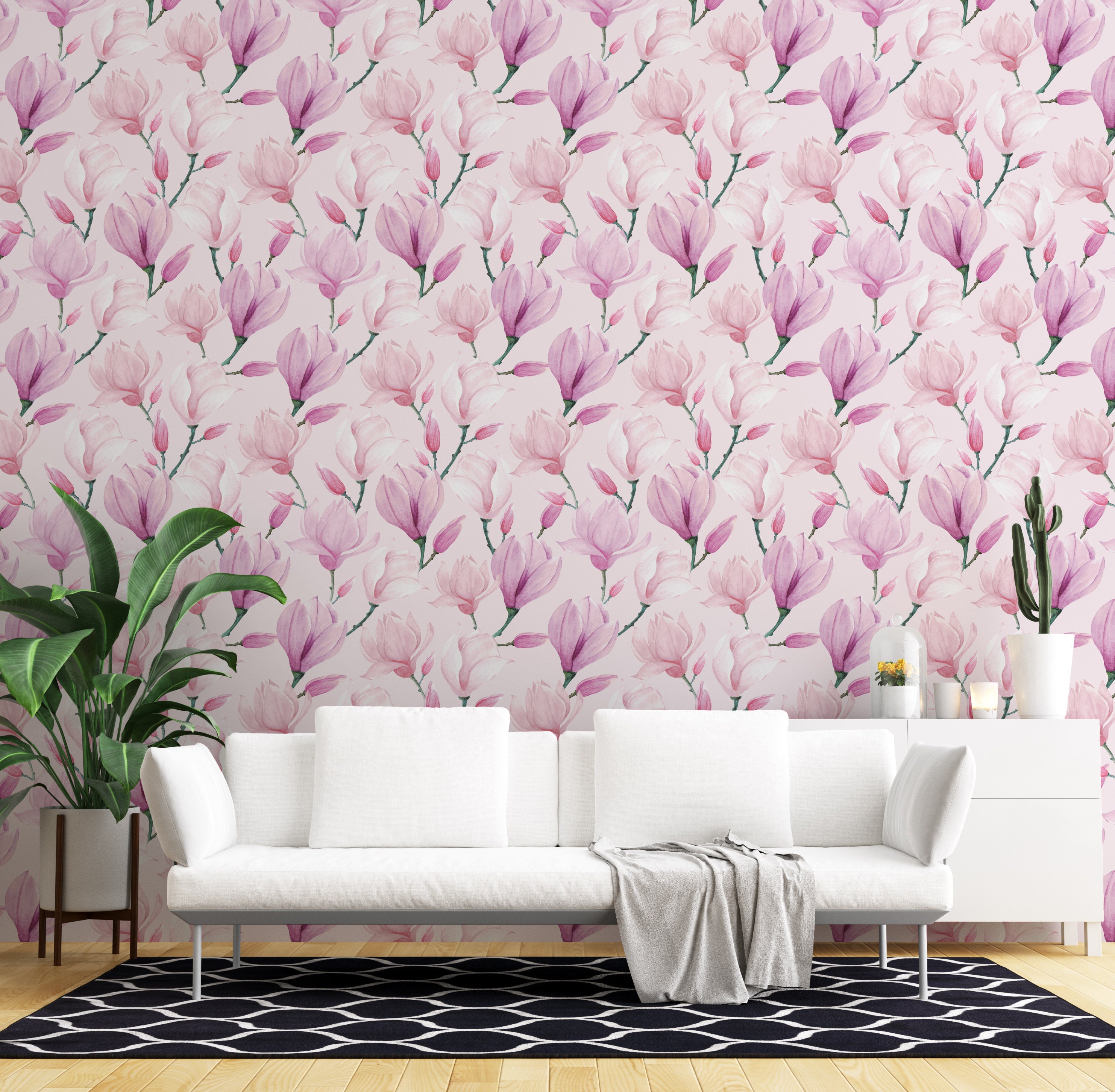 Magnolia Pink Wallpaper Peel and Stick Floral Watercolor Etsy