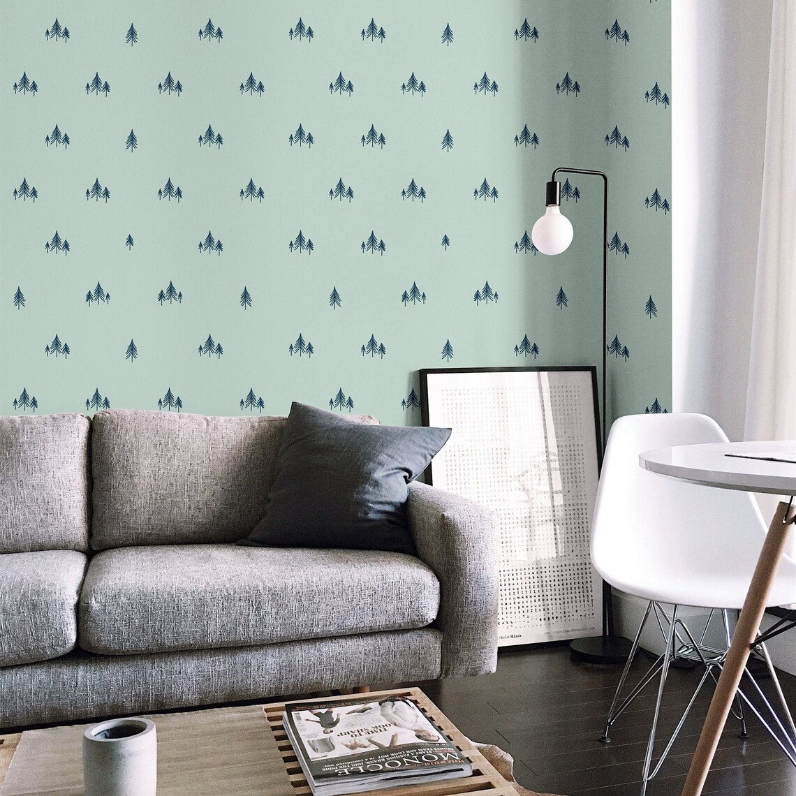 Forest Tree Peel and Stick Wallpaper Sage Green Wallpaper - Etsy
