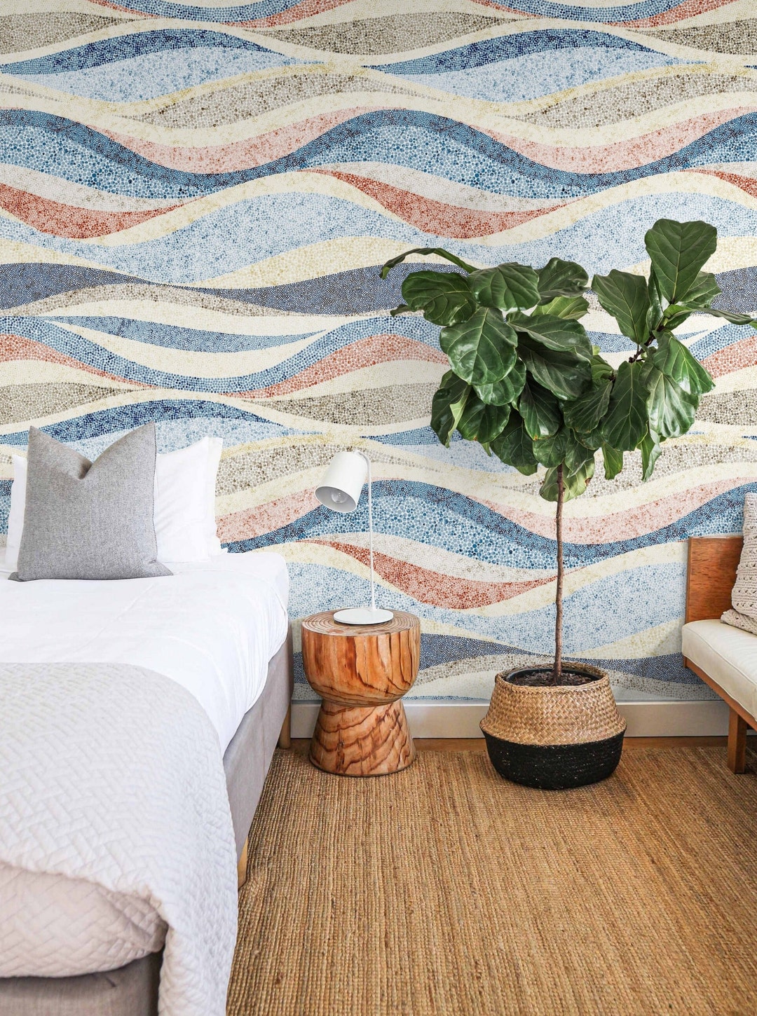 Abstract Wave Wallpaper, Colorful Ocean Waves Peel and Stick Wall