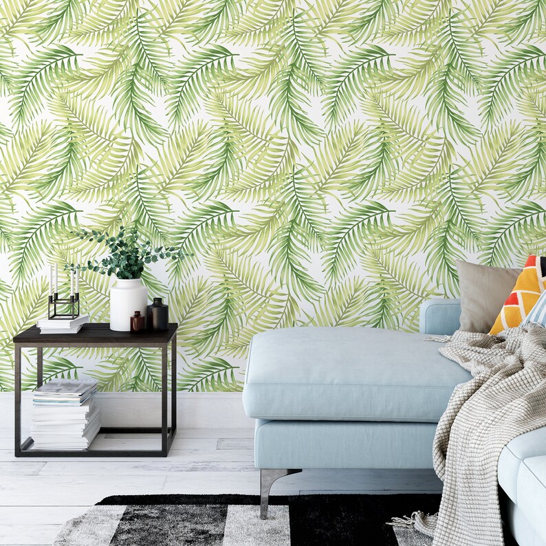 Green Jungle Peel and Stick Wallpaper Tropical Palm Leaves Etsy