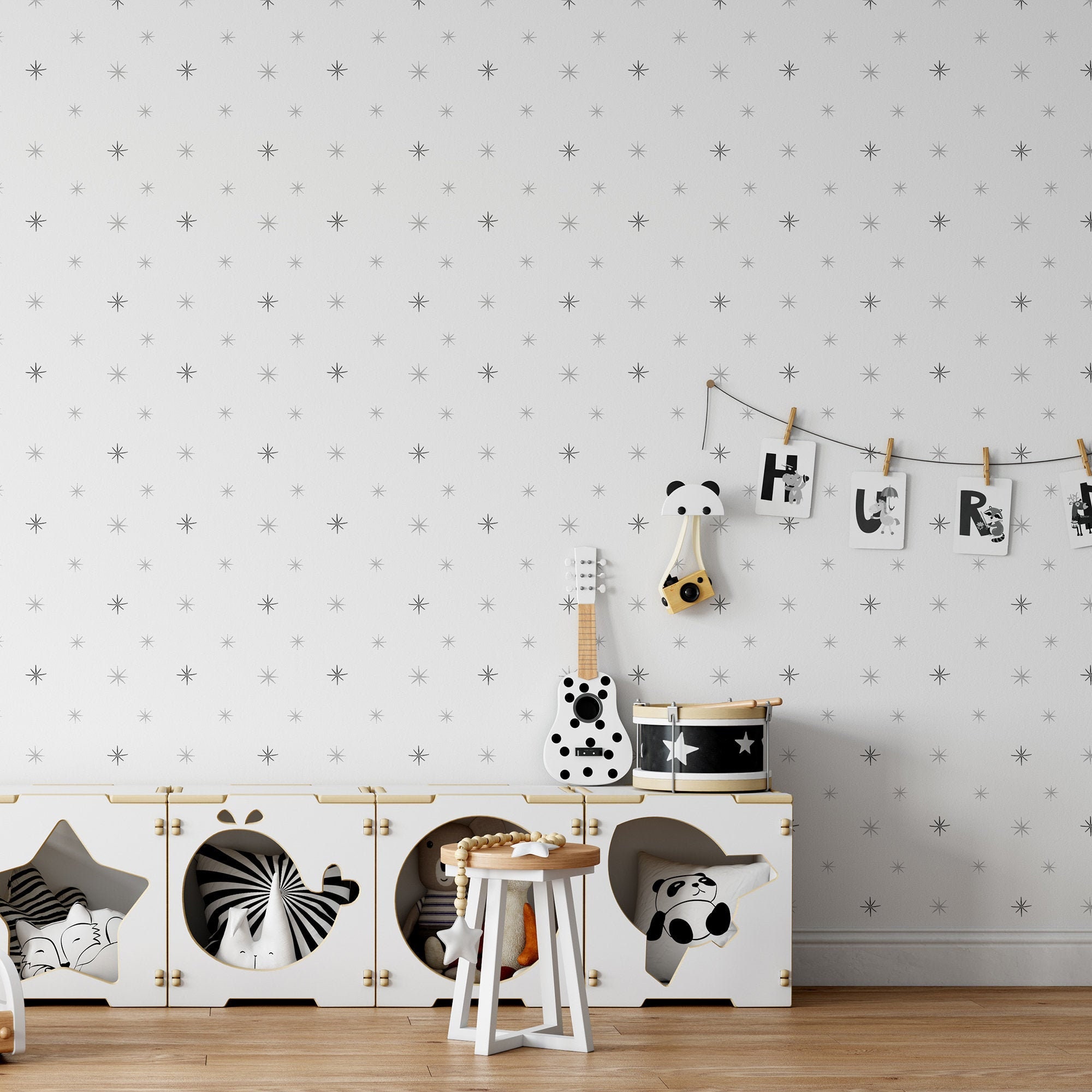 Stars Wallpaper Peel and Stick White Nursery Accent Wall | Etsy