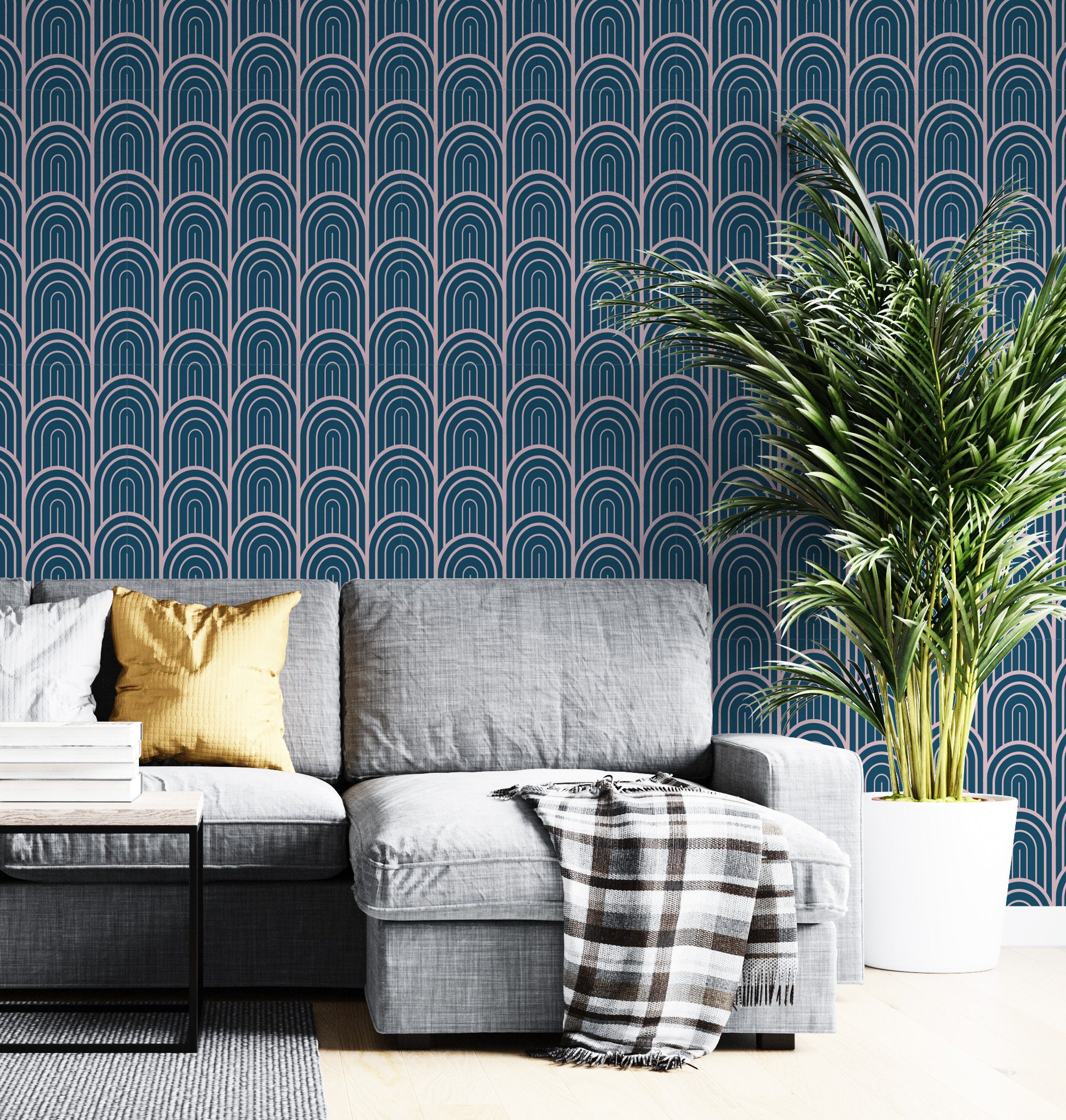 Navy Art Deco Wallpaper Blue Gatsby Mural Peel and Stick Etsy