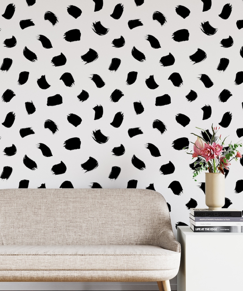 Black And White Brush Stroke Wallpaper Peel and Stick Etsy