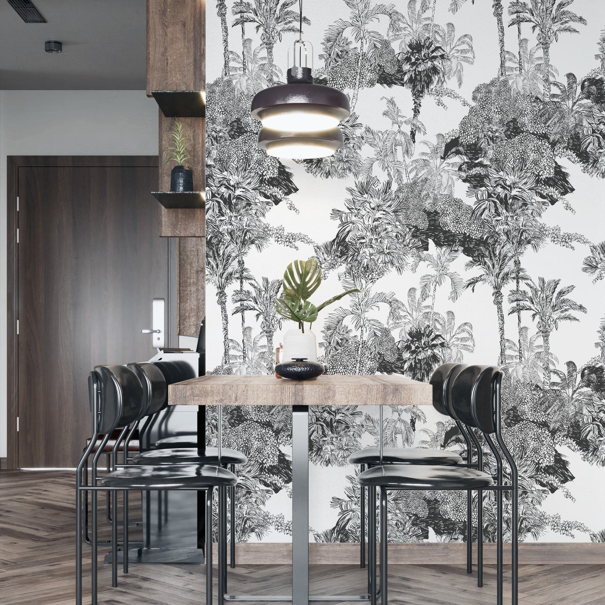 Grey and White Jungle Wallpaper Peel and Stick Toile De Jouy Etsy