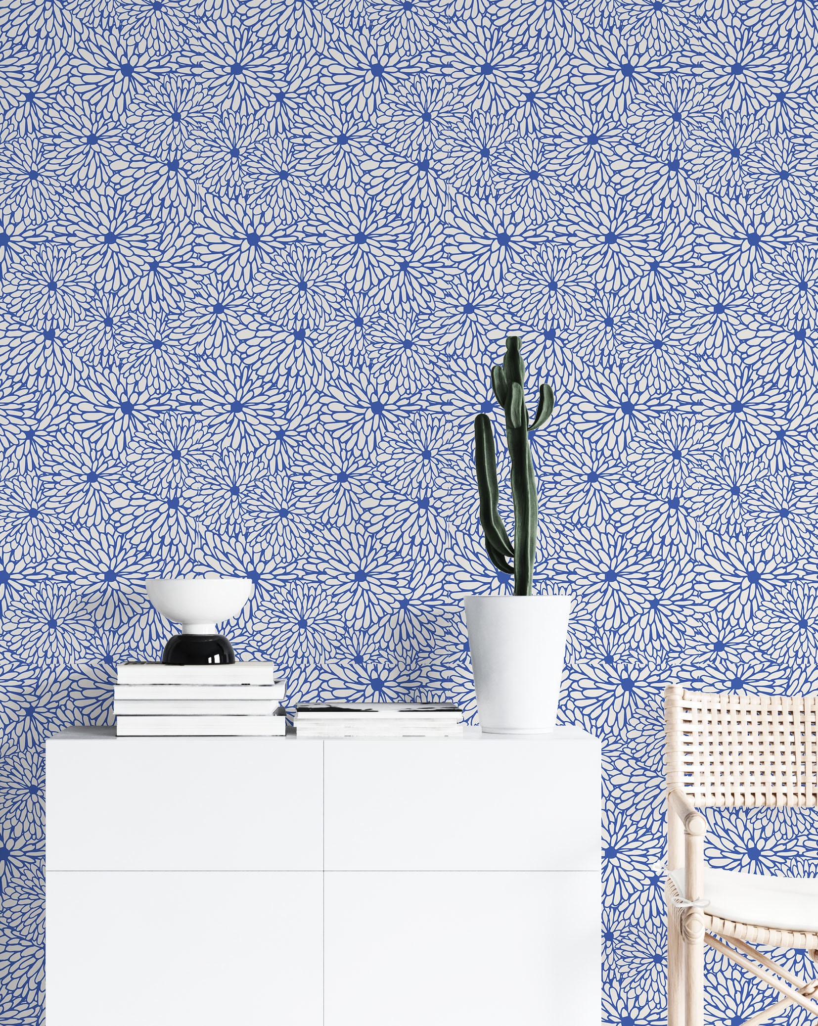 Blue Floral Wallpaper Peel and Stick Cornflower Self Adhesive Wall