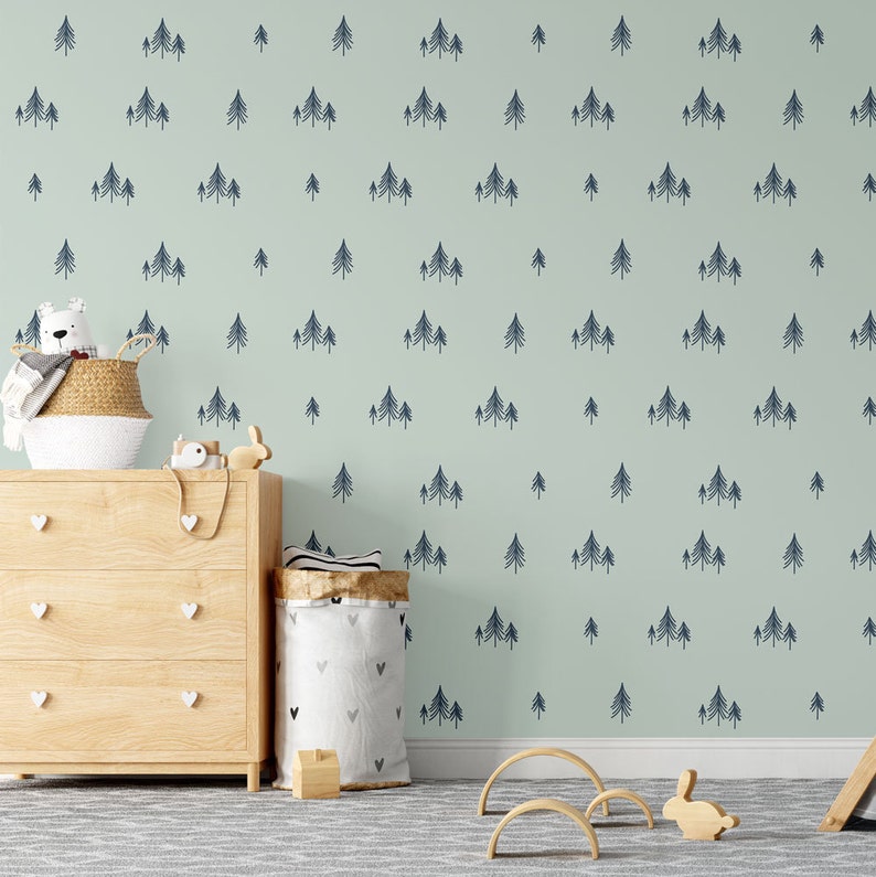 Forest Tree Peel and Stick Wallpaper Sage Green Wallpaper Etsy