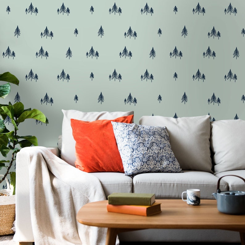 Forest Tree Peel and Stick Wallpaper Sage Green Wallpaper Etsy