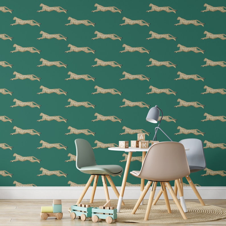 Leopard Peel and Stick Wallpaper Green Cheetah Self Adhesive Etsy