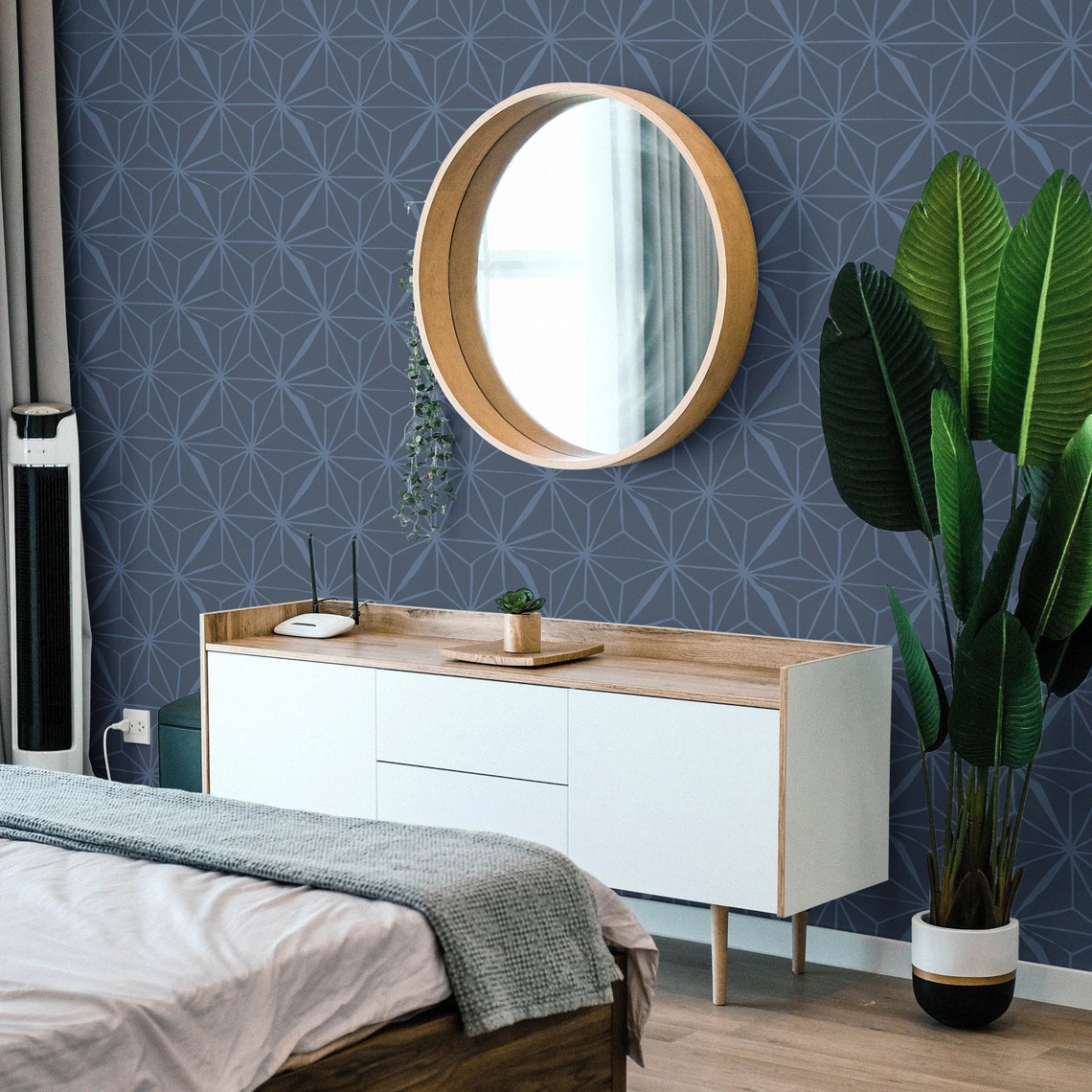 Dark Blue Geometric Peel and Stick Wallpaper Navy Self Etsy