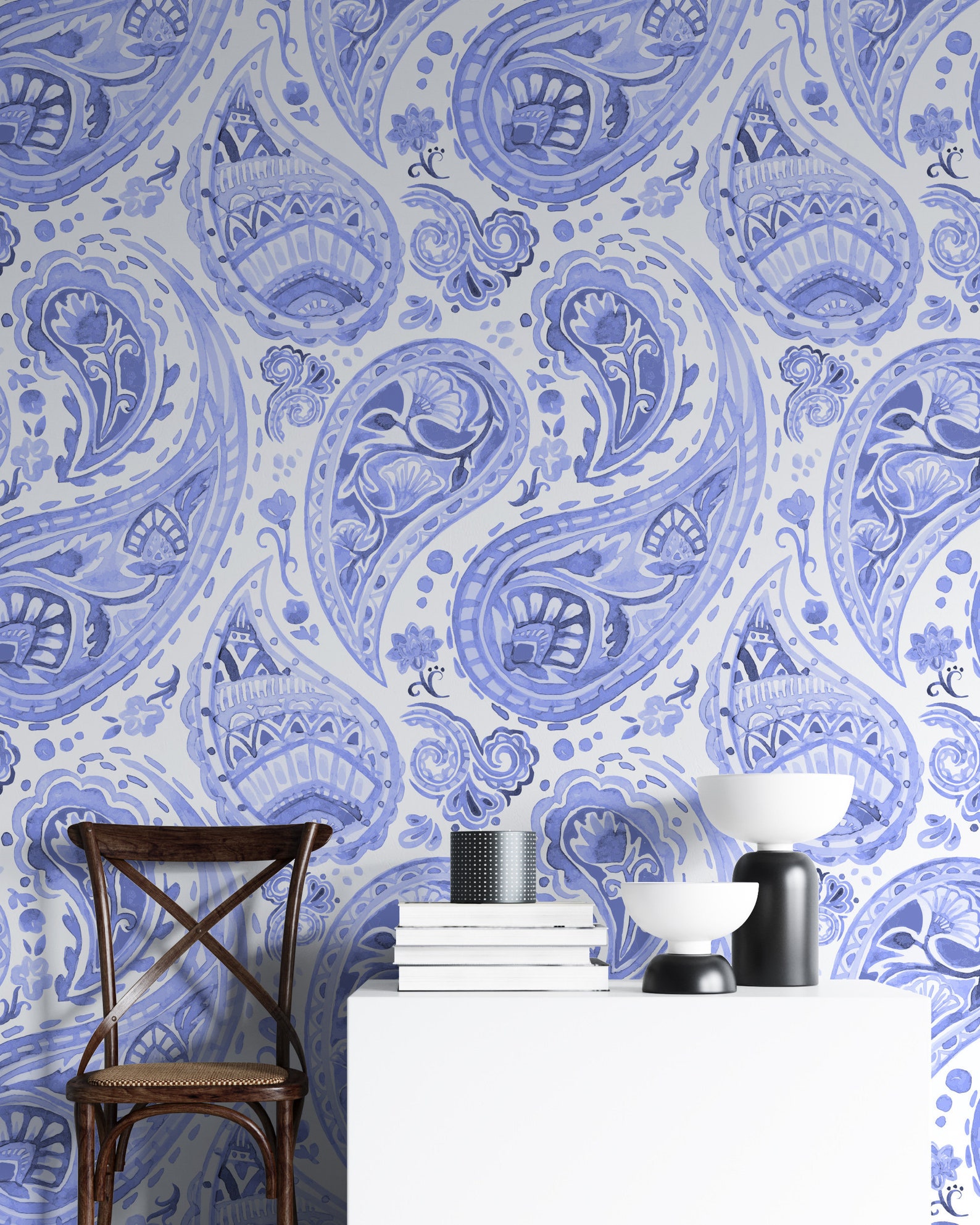 Blue Paisley Peel and Stick Wallpaper Boho Self Adhesive Wall Etsy