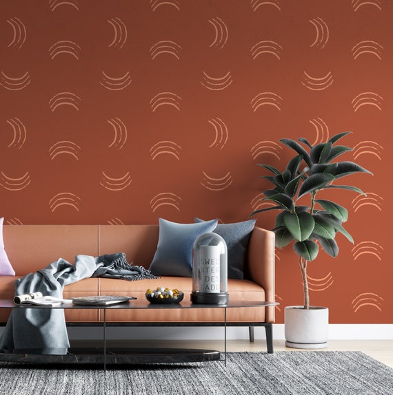 Burnt Orange Brush Strokes Wallpaper Peel and Stick - Etsy UK