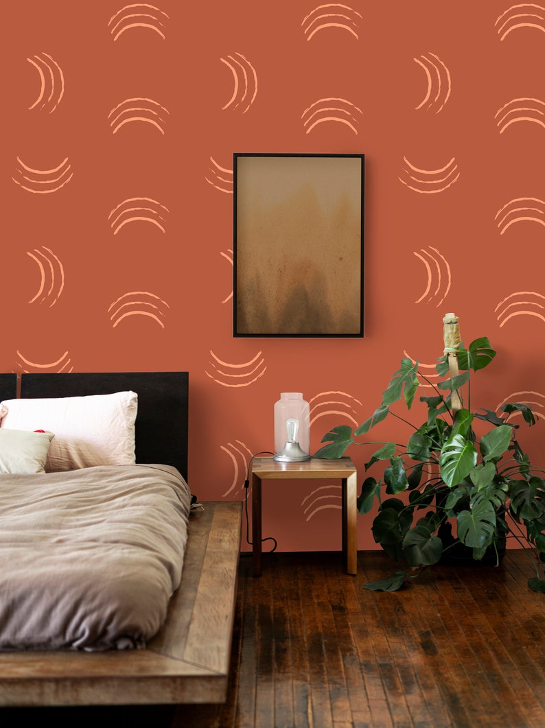 Burnt Orange Brush Strokes Wallpaper Peel and Stick | Etsy