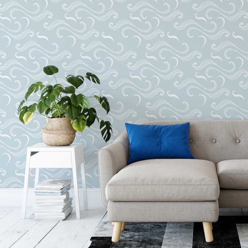 Coastal Wallpaper Peel and Stick Light Blue Waves Self - Etsy
