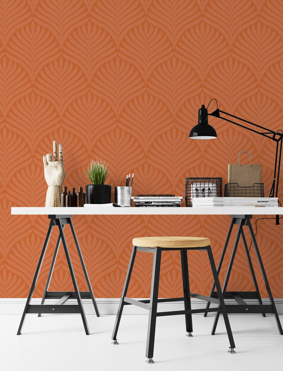 Burnt Orange Leaf Wallpaper Peel and Stick Terracotta Art - Etsy