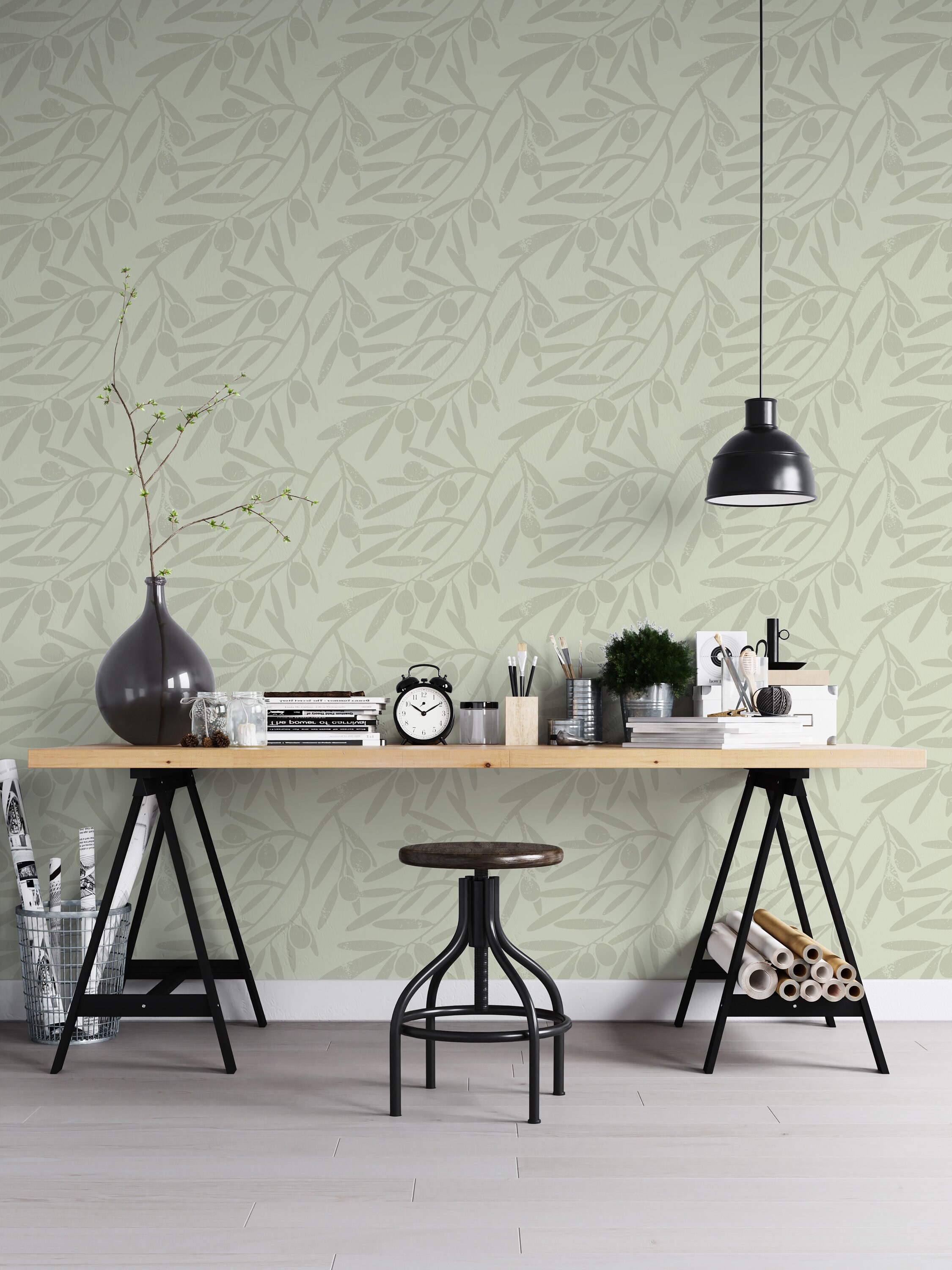 Olive Branch Wallpaper Sage Green Olive Leaf Peel and Stick - Etsy