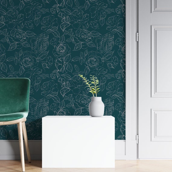 Teal Art Deco Wallpaper - Peel and Stick - The Wallberry