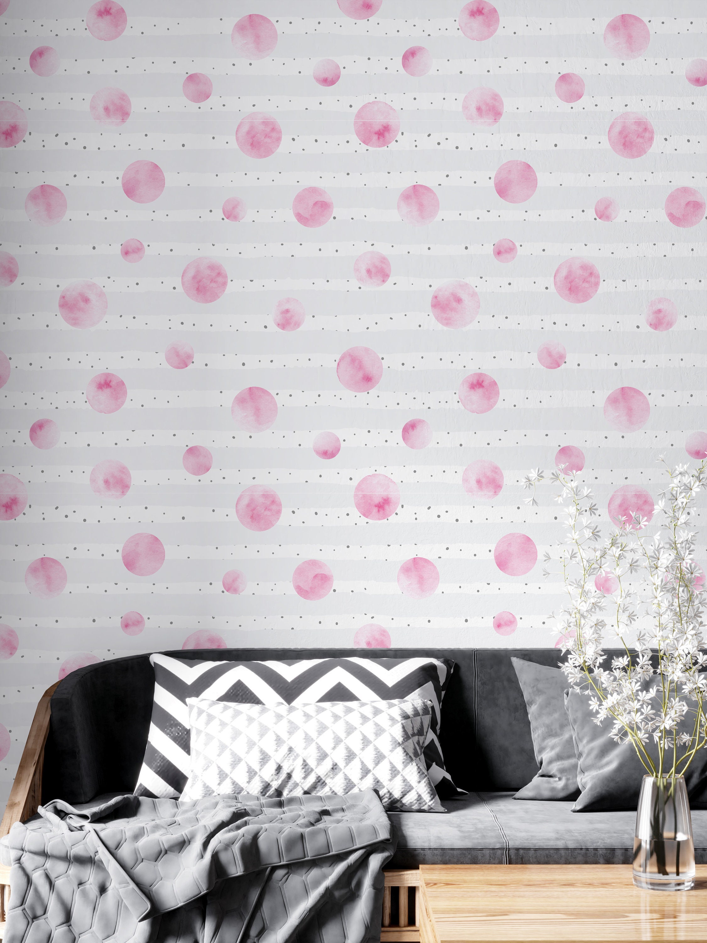 Pink Dots Peel and Stick Wallpaper Pink Boho Wall Mural for Etsy