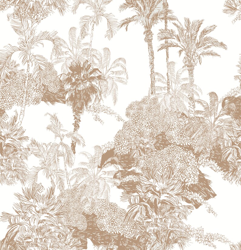 Beige Toile De Jouy Wallpaper Tropical Peel and Stick Etsy