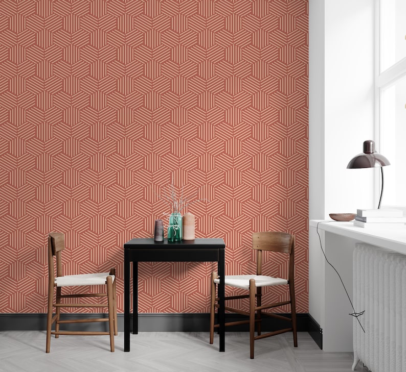 Terracotta Wallpaper Peel and Stick Burnt Orange Geometric | Etsy