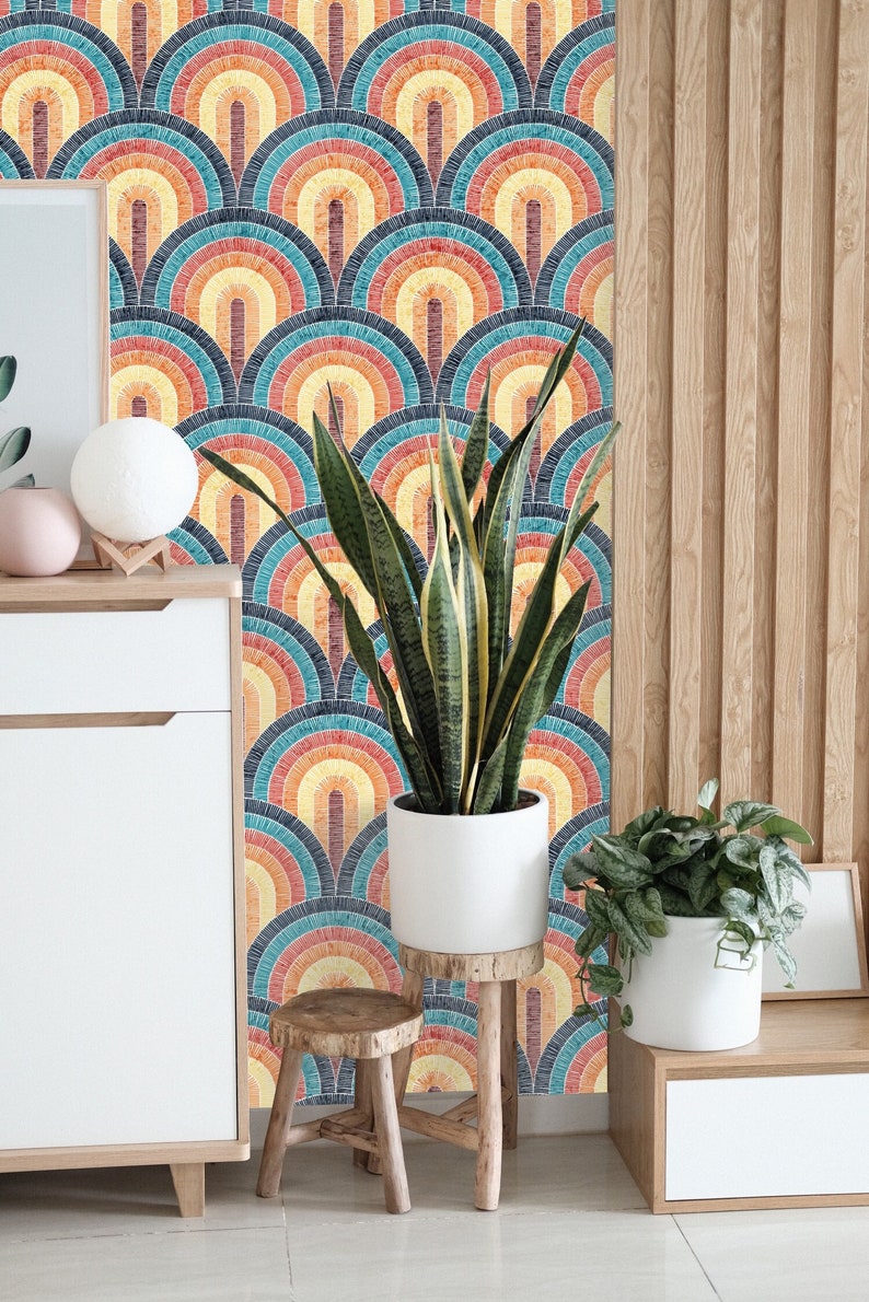 Boho Rainbow Wallpaper Peel and Stick Nursery Accent Wall Etsy