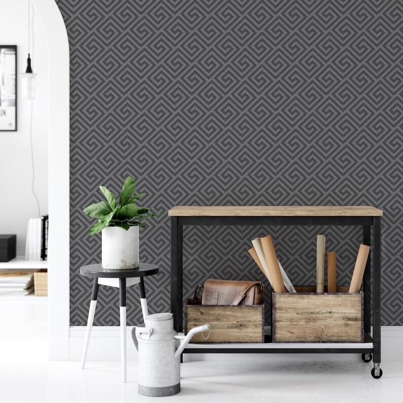 Grey Geometric Self Adhesive Wallpaper Greek Pattern Peel Etsy