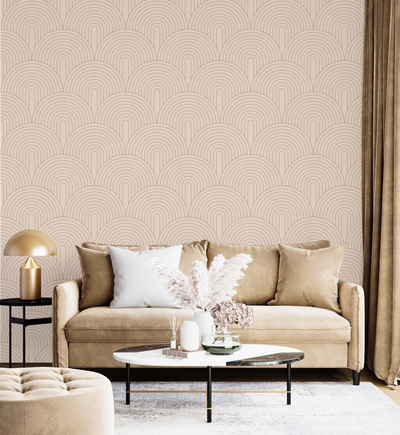 Beige Art Deco Wallpaper Peel and Stick Neutral Geometric Etsy