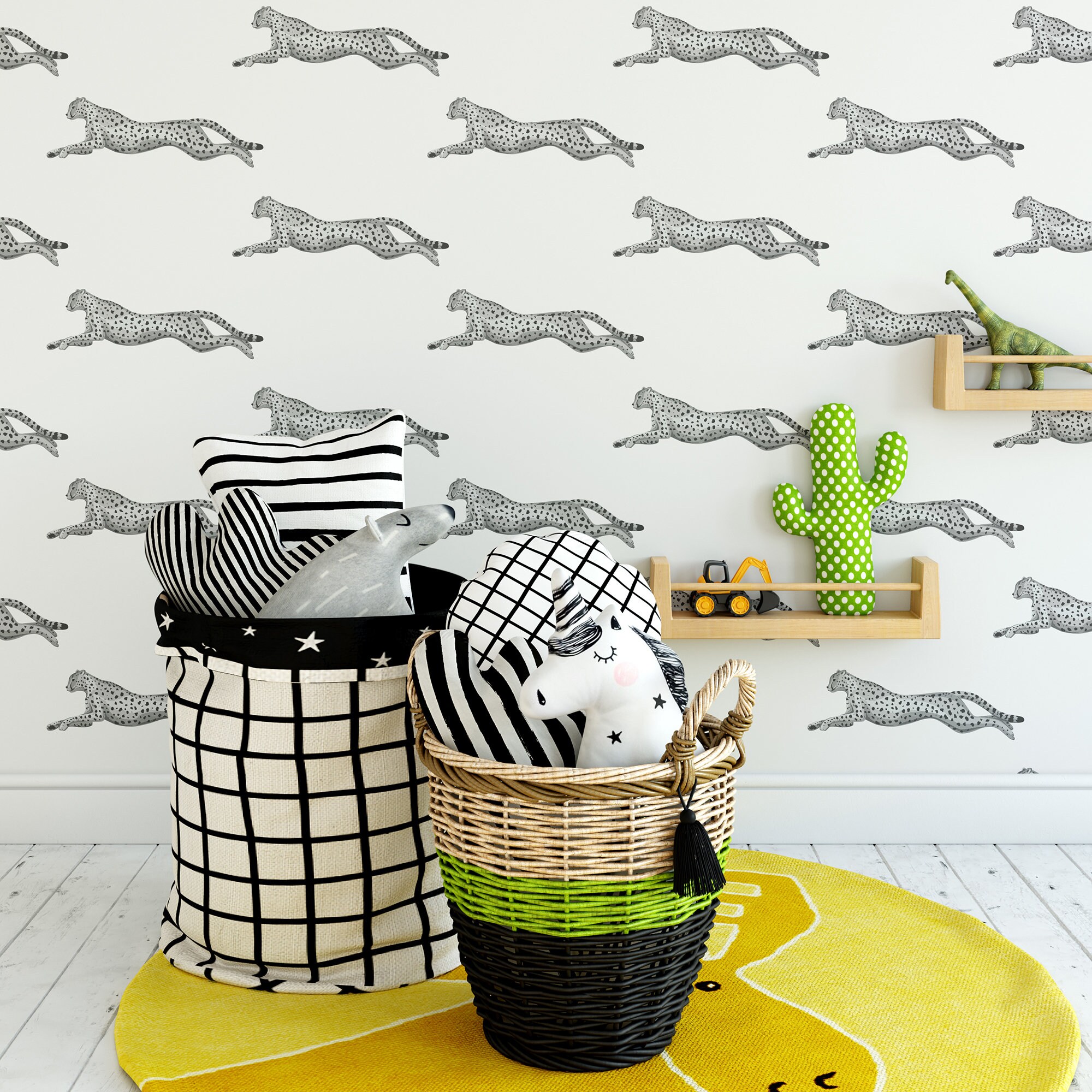 Leopard Peel and Stick Wallpaper White and Grey Cheetah Self Etsy