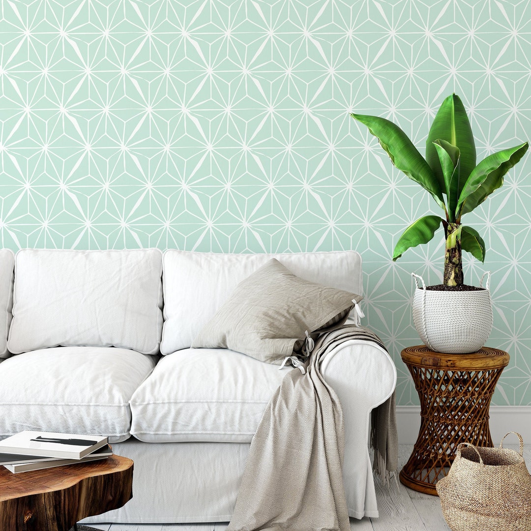 Mint Green Geometric Wallpaper Self Adhesive Mint Peel and Stick Mural ...