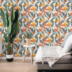 Jungle Floral Peel and Stick Wallpaper Bird of Paradise Self - Etsy