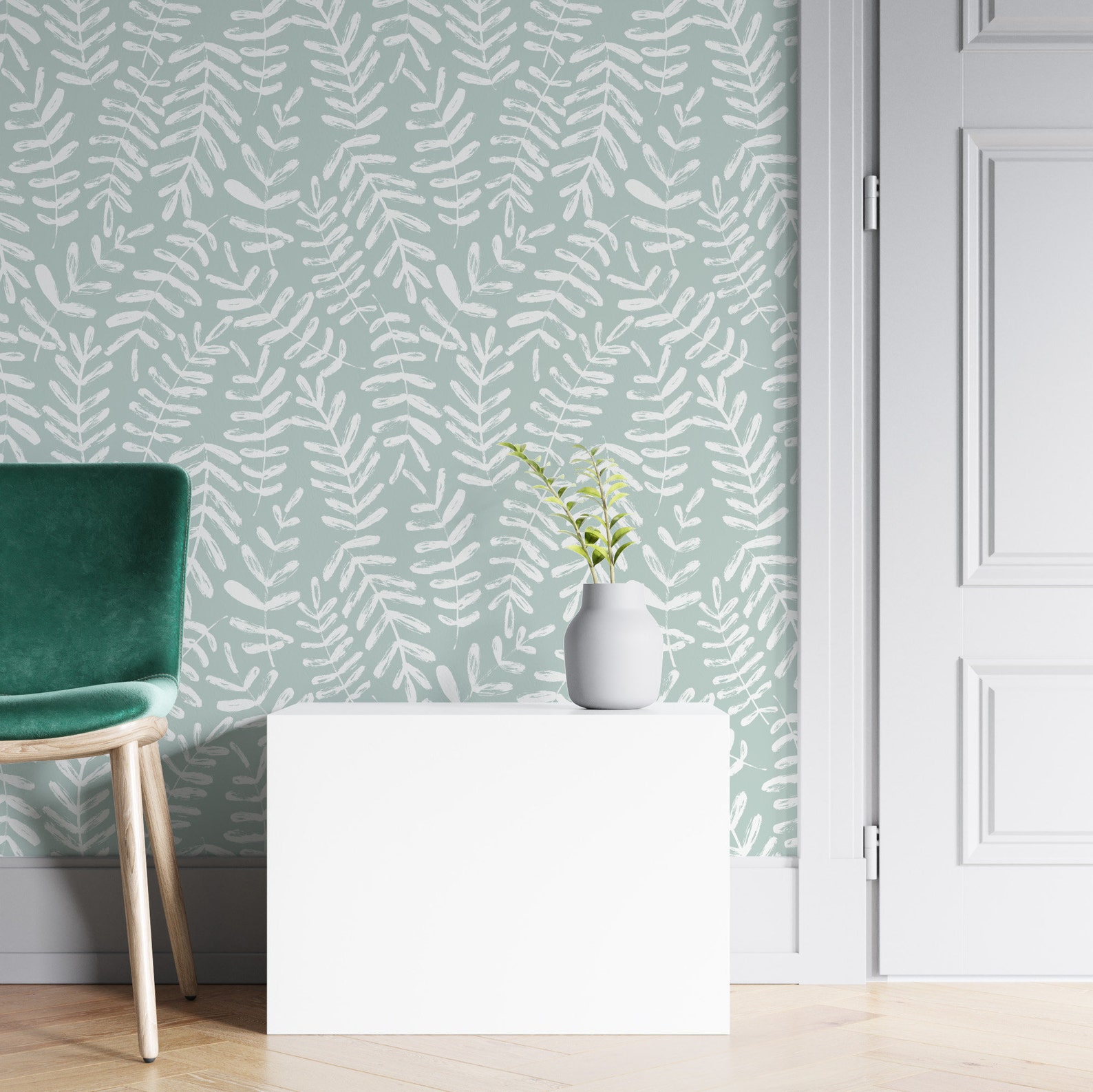 Bluegrey Leaf Wallpaper Peel and Stick Botanical Self Etsy